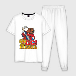 Пижама хлопковая мужская Hockey: Go Russia, цвет: белый