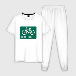 Пижама хлопковая мужская Дорога для велосипедистов, цвет: белый