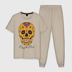Пижама хлопковая мужская Мексиканский череп, цвет: миндальный