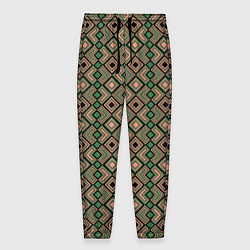 Мужские брюки Абстракция из черных, зеленых и бежевых квадратов