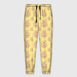 Мужские брюки Розовые пионы на желтом фоне