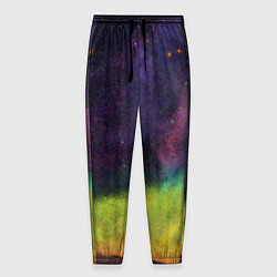 Мужские брюки Горный пейзаж со звёздным небом и северным сиянием