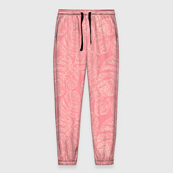 Мужские брюки Бежевые листья монстеры на розовом