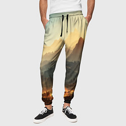 Брюки на резинке мужские Рассвет в горах, пейзаж, цвет: 3D-принт — фото 2