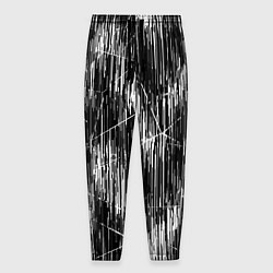 Брюки на резинке мужские Черно-белые штрихи, зигзаг, цвет: 3D-принт