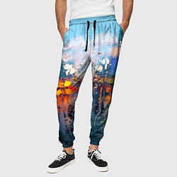 Брюки на резинке мужские Город через дождевое стекло, цвет: 3D-принт — фото 2