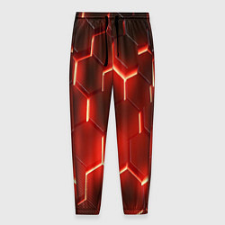 Брюки на резинке мужские Светящиеся красным светом шестиугольники, цвет: 3D-принт