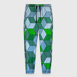 Брюки на резинке мужские Зелёные и серые абстрактные кубы с оптической иллю, цвет: 3D-принт