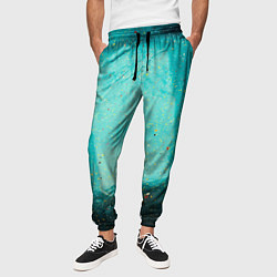 Брюки на резинке мужские Сине-зелёный туман и мазки красок, цвет: 3D-принт — фото 2