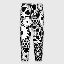 Брюки на резинке мужские Шестеренки в черно-белом стиле, цвет: 3D-принт