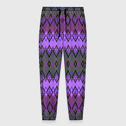 Брюки на резинке мужские Серо-фиолетовый этнический геометрический узор, цвет: 3D-принт