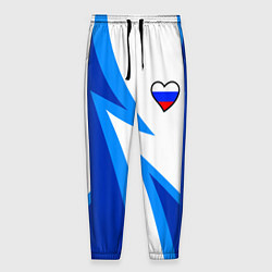 Брюки на резинке мужские Флаг России в сердечке - синий, цвет: 3D-принт