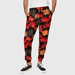 Брюки на резинке мужские Кленовые листья на темном фоне, цвет: 3D-принт — фото 2