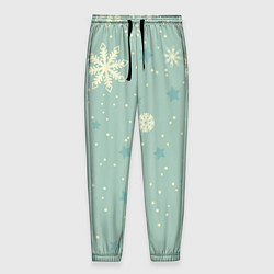 Мужские брюки Снежинки и звезды на матно зеленем