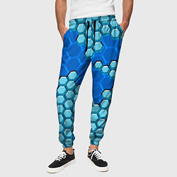 Брюки на резинке мужские Синяя энерго-броня из шестиугольников, цвет: 3D-принт — фото 2