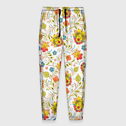 Мужские брюки Хохломская роспись разноцветные цветы на белом фон