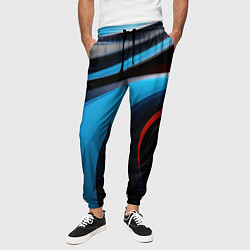Брюки на резинке мужские Черные и синии волны спортивный стиль, цвет: 3D-принт — фото 2