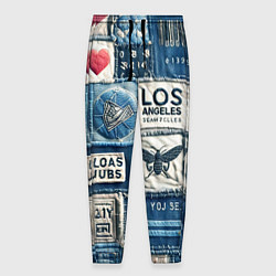Брюки на резинке мужские Лос Анджелес на джинсах-пэчворк, цвет: 3D-принт