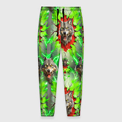 Мужские брюки Волки из зеленого паттерна