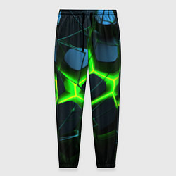 Брюки на резинке мужские Зеленый неон и разлом плит, цвет: 3D-принт
