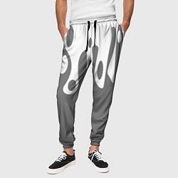 Брюки на резинке мужские Потеки белой краски на сером фоне, цвет: 3D-принт — фото 2