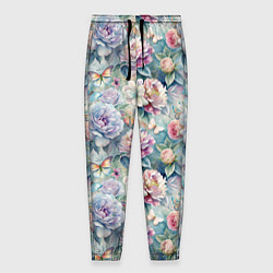 Брюки на резинке мужские Цветы и бабочки летний паттерн, цвет: 3D-принт