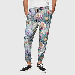 Брюки на резинке мужские Цветы и бабочки летний паттерн, цвет: 3D-принт — фото 2