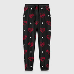 Мужские брюки Красные сердечки и белые точки на черном