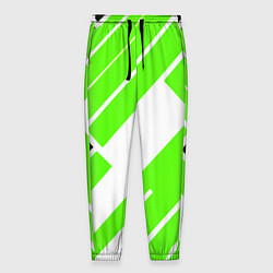 Брюки на резинке мужские Зелёные широкие линии на белом фоне, цвет: 3D-принт