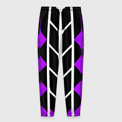 Брюки на резинке мужские Бело-фиолетовые линии на чёрном фоне, цвет: 3D-принт