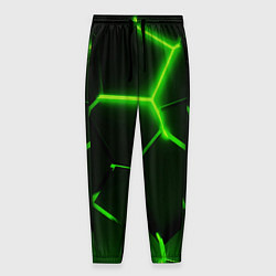 Брюки на резинке мужские Темные зеленые неоновые плиты в разломе, цвет: 3D-принт