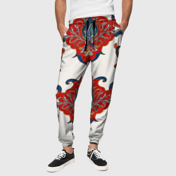 Брюки на резинке мужские Узор красно-синий на белом фоне, цвет: 3D-принт — фото 2