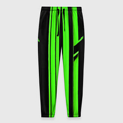 Брюки на резинке мужские Толстые зелёные полосы на чёрном фоне, цвет: 3D-принт