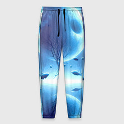 Брюки на резинке мужские Луна и рыбы - нейроарт фантазия, цвет: 3D-принт