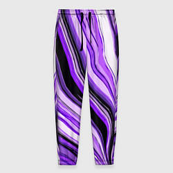 Брюки на резинке мужские Волнистые вертикальные чёрно-фиолетовые полосы, цвет: 3D-принт
