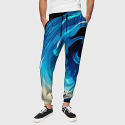 Брюки на резинке мужские Бело-синее пламя из абстрактных красок, цвет: 3D-принт — фото 2