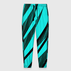 Брюки на резинке мужские Неоновый голубой с чёрным абстракция с полосами, цвет: 3D-принт