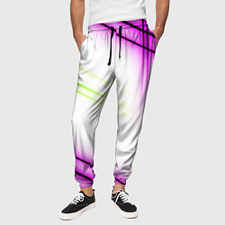 Брюки на резинке мужские Green white pink line, цвет: 3D-принт — фото 2