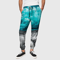 Брюки на резинке мужские Монохромное поле и сине-зеленое небо - природный п, цвет: 3D-принт — фото 2