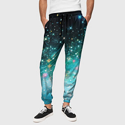 Брюки на резинке мужские Бирюзовые блестки фон, цвет: 3D-принт — фото 2