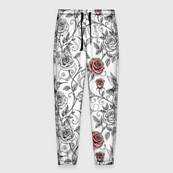 Брюки на резинке мужские Колибри и розы, цвет: 3D-принт