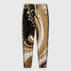 Брюки на резинке мужские Черный агат и жидкое золото, цвет: 3D-принт