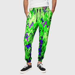 Брюки на резинке мужские Ярко-зелёный стекающая абстаркция, цвет: 3D-принт — фото 2