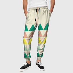 Брюки на резинке мужские Абстрактный лес - треугольники на светлом, цвет: 3D-принт — фото 2