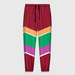 Брюки на резинке мужские Тёмный красный с полосами, цвет: 3D-принт