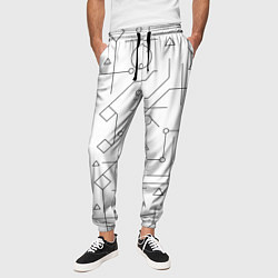 Брюки на резинке мужские Техно-Геометрия на белое, цвет: 3D-принт — фото 2