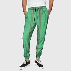 Брюки на резинке мужские Color green cage brown stripes, цвет: 3D-принт — фото 2