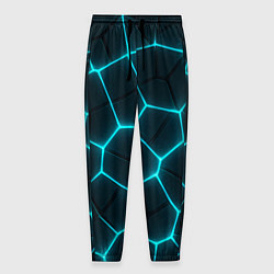 Брюки на резинке мужские Неоновые голубые соты, цвет: 3D-принт