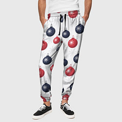 Брюки на резинке мужские Синие и красные новогодние шары со снежинками, цвет: 3D-принт — фото 2