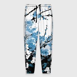 Мужские брюки Абстракция чёрное дерево с синими цветами